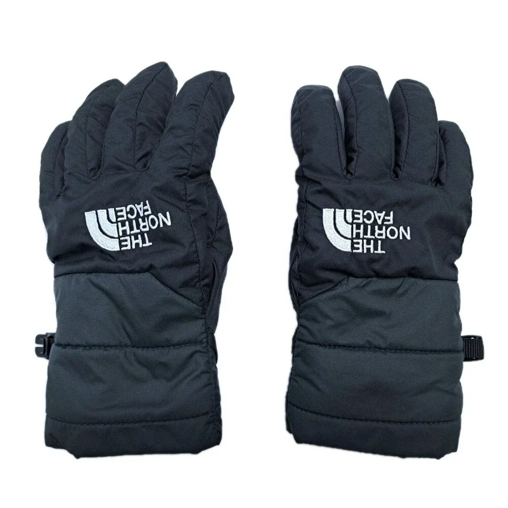 North Face Boys Small Black Insulated Fleece Lined Winter Ski Snow Gloves Black